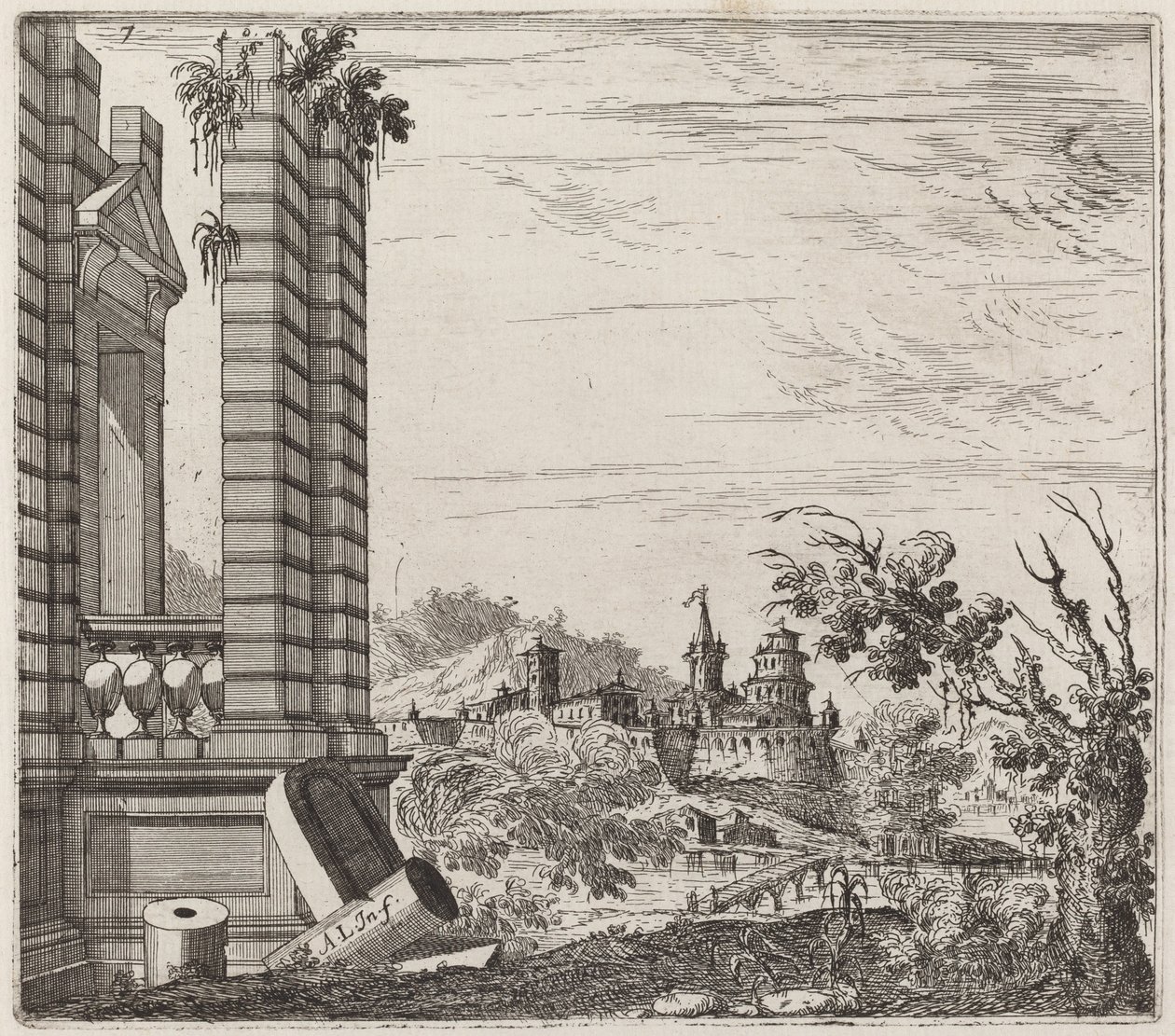 Paisaje Fluvial Fantástico con Ruinas y un Castillo de Giuseppe Antonio Landi