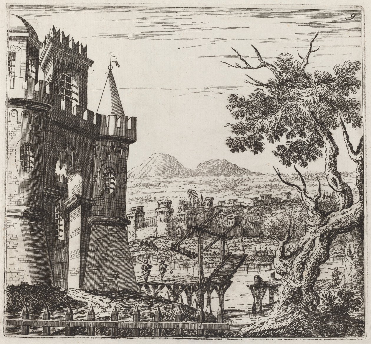 Paisaje con un castillo y un puente levadizo de Giuseppe Antonio Landi