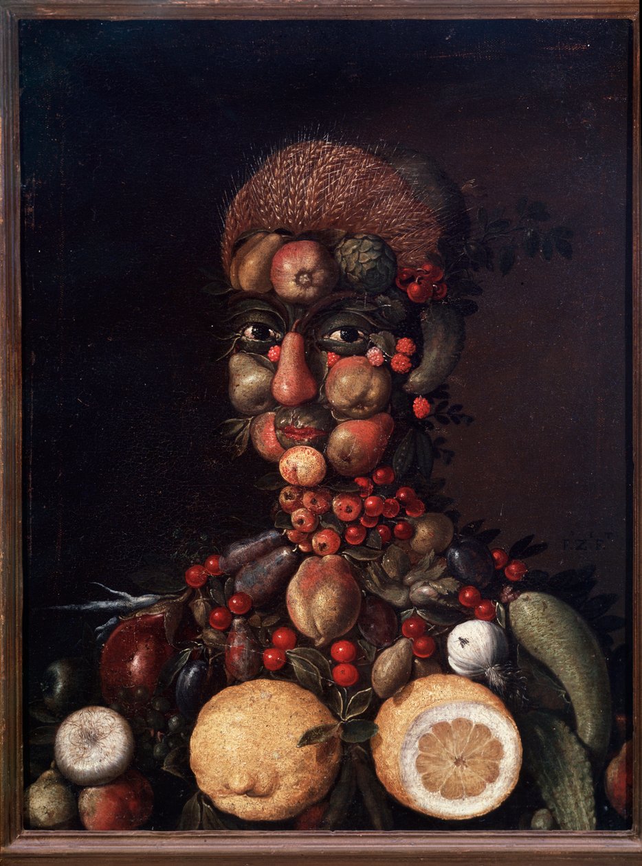 Figura humana hecha de frutas y verduras de Giuseppe Arcimboldo