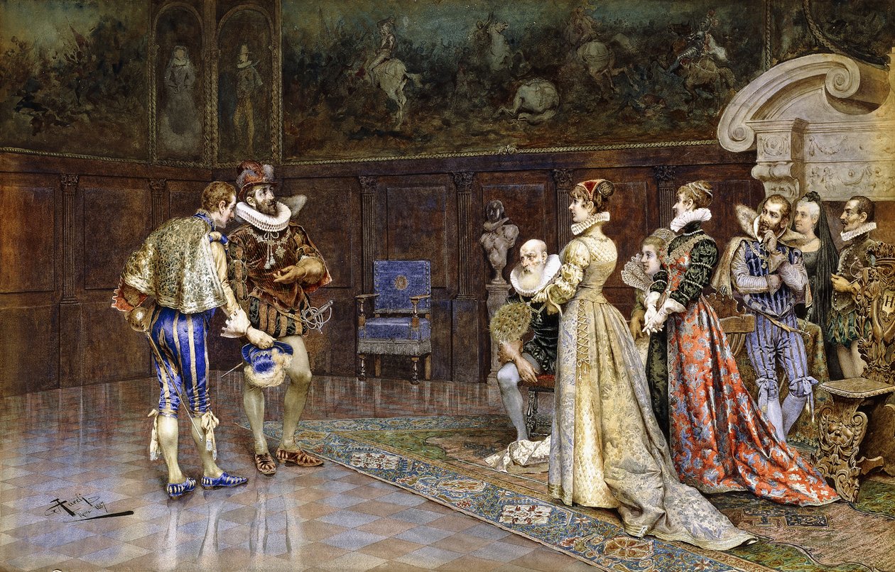 Presentación de Enrique IV de Francia en la corte de Margarita de Valois de Giuseppe Aureli