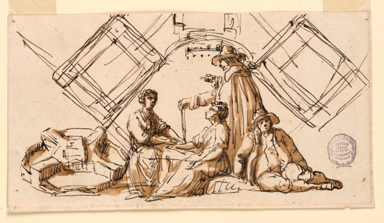 Parte de una hoja de un libro de dibujos: figuras y planos arquitectónicos de Giuseppe Barberi