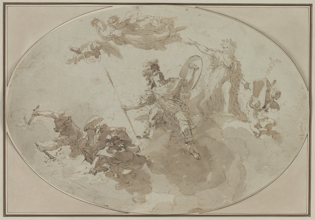 Estudio de techo: Alegoría de la paz y la guerra, c. 1800 de Giuseppe Bernardino Bison