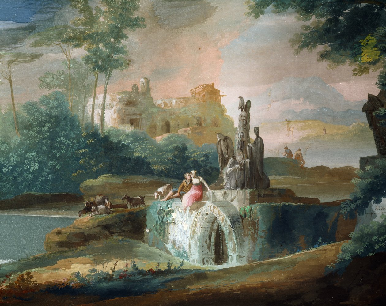 Escena galante de pastores en un paisaje imaginario de Giuseppe Bernardino Bison