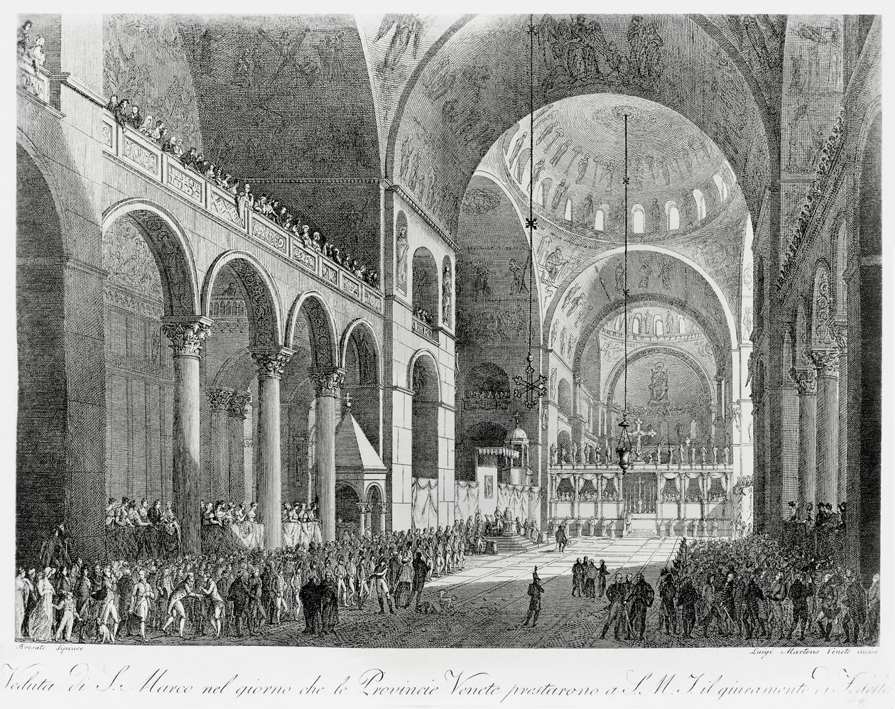 Las provincias del Véneto juran fidelidad al emperador austriaco Francisco II (1768-1835) en la Basílica de San Marcos de Venecia, el 7 de mayo. de Giuseppe Borsato
