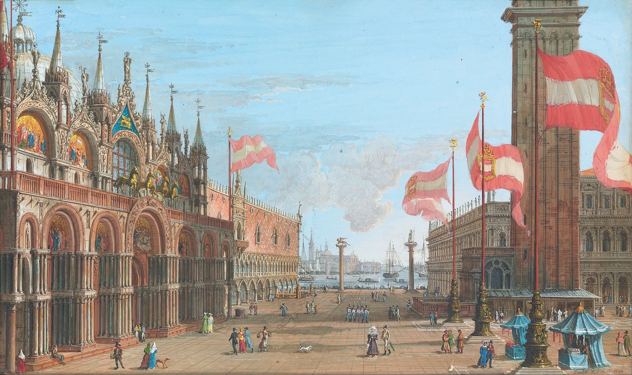Vista de la Plaza de San Marcos, Venecia, con el Palacio Ducal y el Campanile de Giuseppe Borsato
