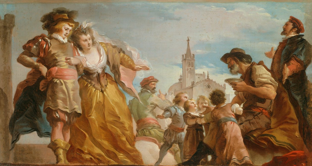 El Encuentro de Gautier, Conde de Amberes, y su Hija, Violante de Giuseppe Cades