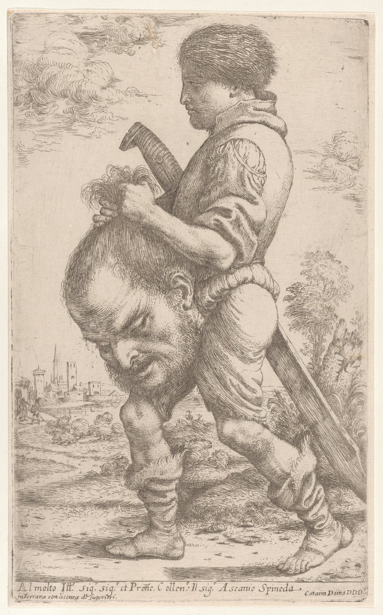 David llevando la cabeza de Goliat, que sostiene por el cabello de Giuseppe Caletti