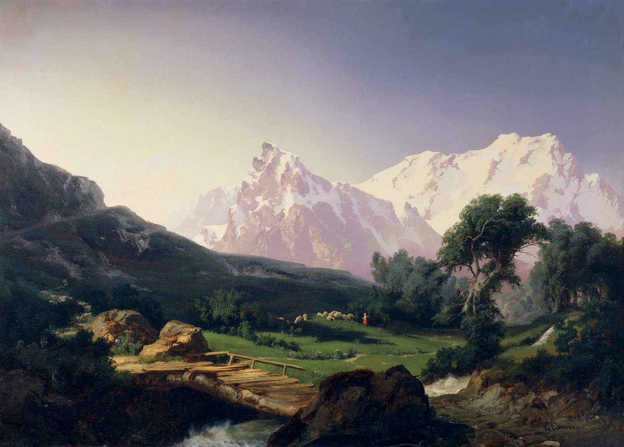 Picos alpinos, valle de Gressoney, por Giuseppe Camino (1818-1890) de Giuseppe Camino