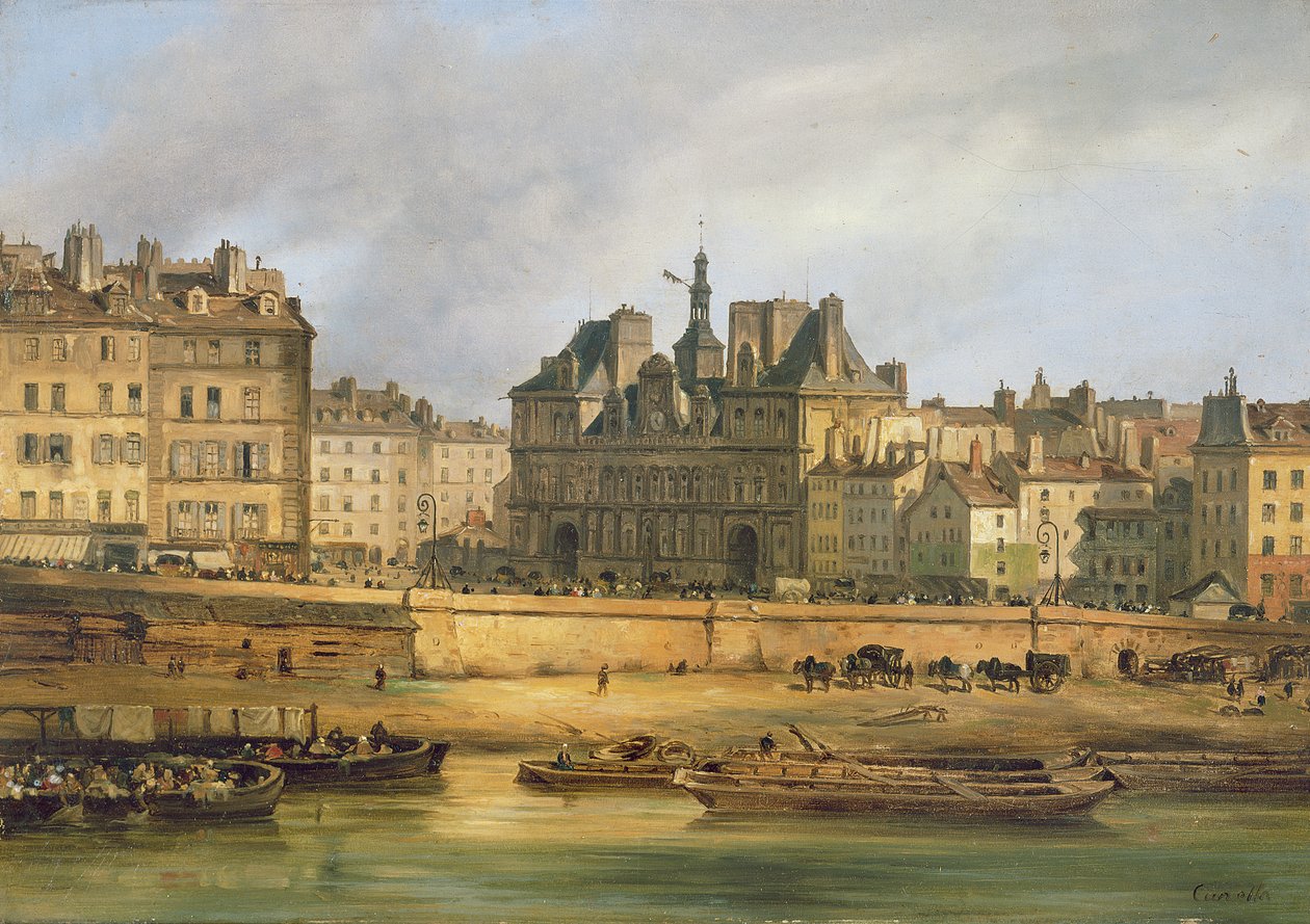 Hotel de Ville y el malecón, París, 1828 de Giuseppe Canella