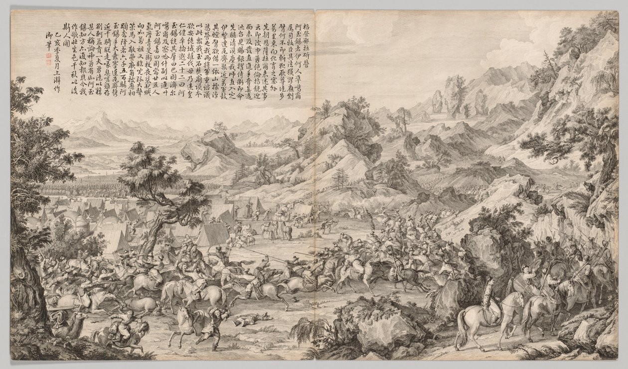 Attacking the Camp at Gatan Ola: from Battle Scenes of the Quelling of Rebellions in the Western Region, with Imperial Poems de Giuseppe Castiglione