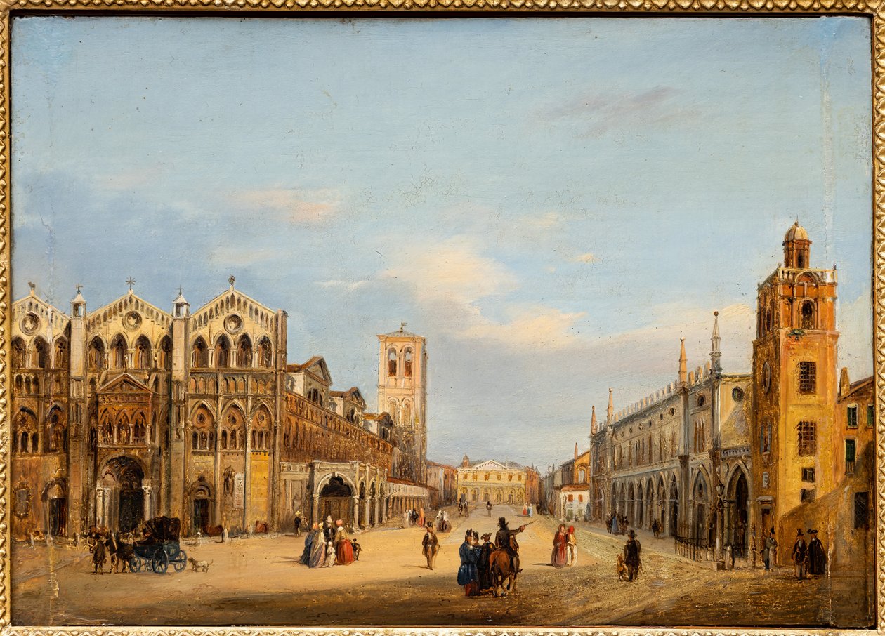 Plaza de Trento y Trieste en Ferrara (óleo sobre tabla) de Giuseppe Chittò Barucchi
