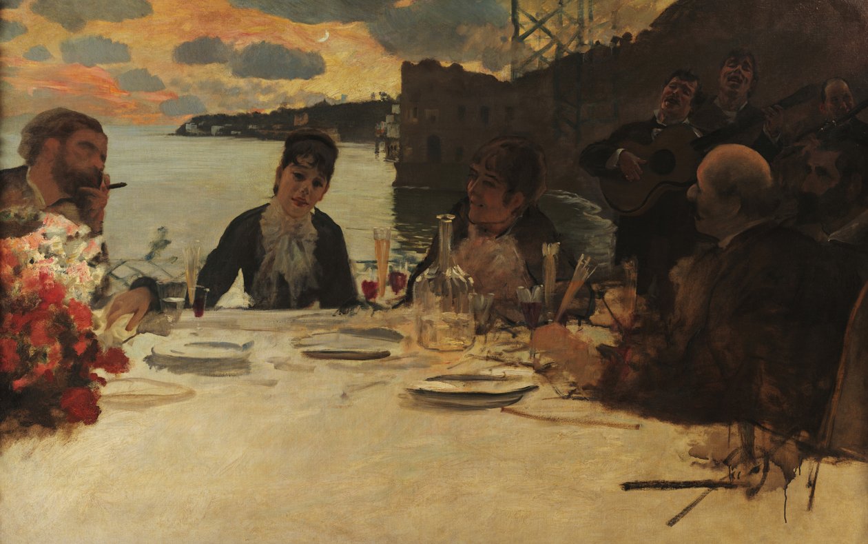 Italiano:  Pranzo a Posillipo Almuerzo en Posillipo de Giuseppe de Nittis