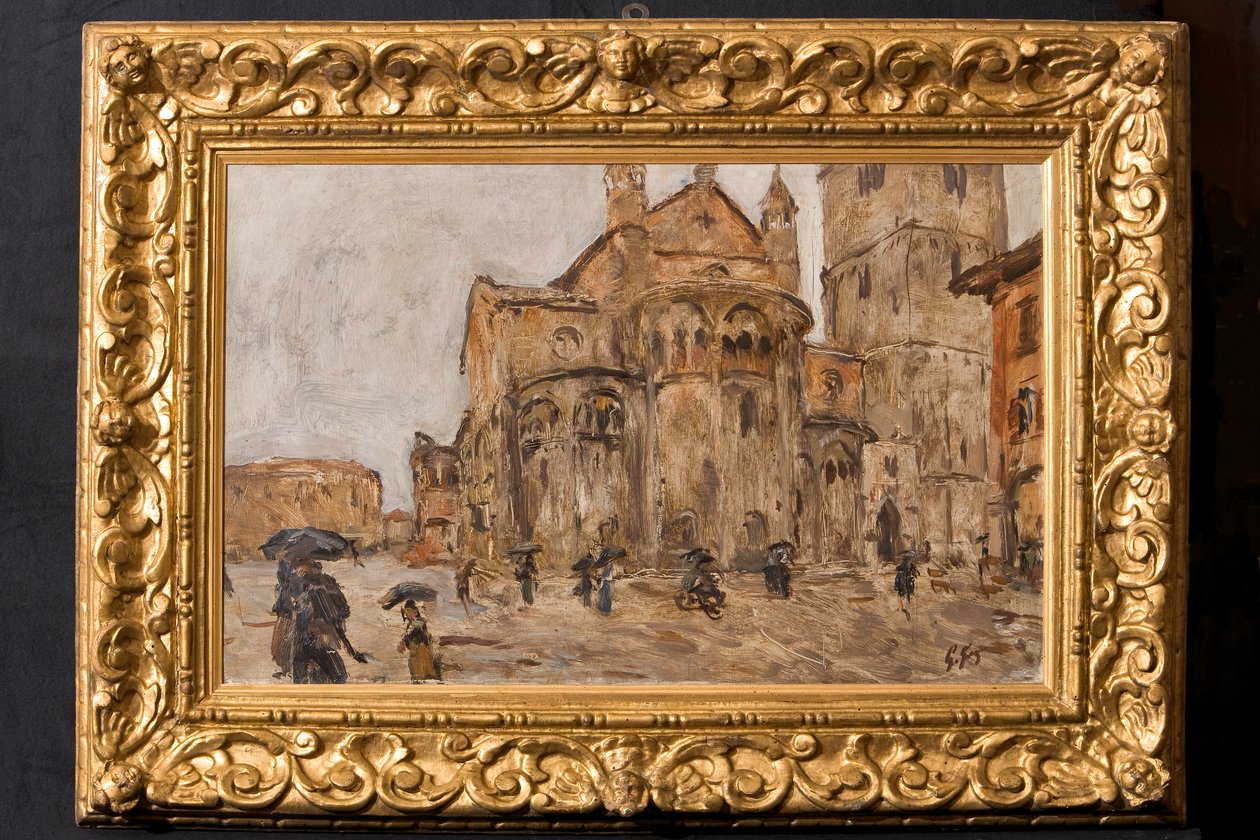 Piazza Grande in the Rain (óleo sobre madera) de Giuseppe Graziosi