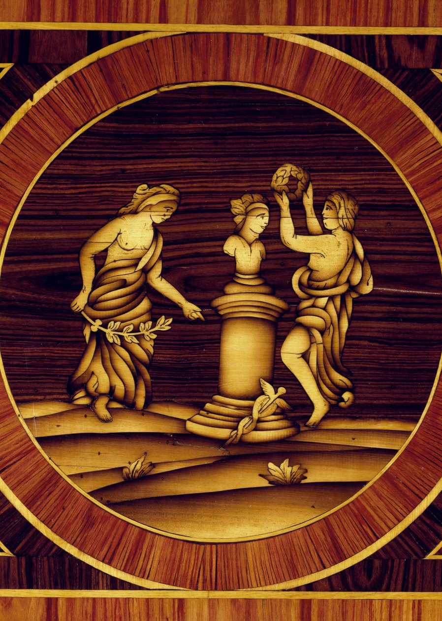 Ritual propiciatorio en el herma de Mercurio, (detalle), cómoda de nogal, arce, boj, olivo, rosa y palo de rosa, por Giuseppe Maggiolini (1738-1814), Italia de Giuseppe Maggiolini