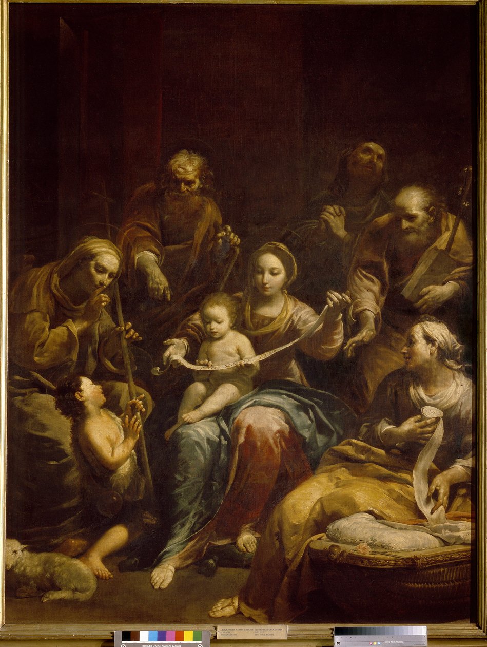 La Sagrada Familia (La Sagrada Familia). La Virgen y el niño Jesús están en el centro del cuadro, rodeados por José, Santa Isabel y San Juan Bautista, niño. Pintura de Giuseppe Maria Crespi conocida como Lo Spagnolo (1665-1747), óleo sobre lienzo, hacia 17 de Giuseppe Maria Crespi