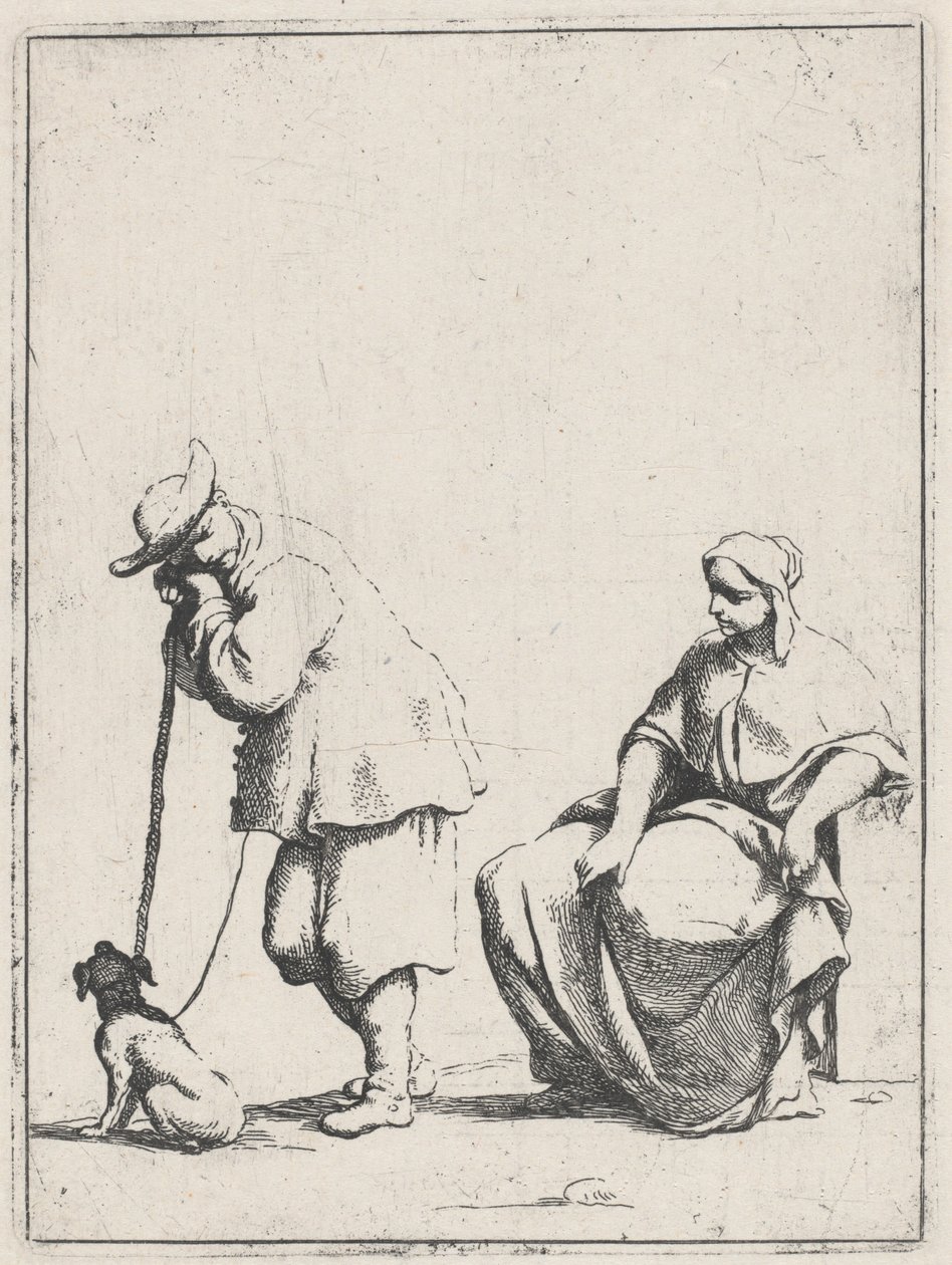 Campesino de pie con un perro y una mujer sentada de Giuseppe Maria Crespi