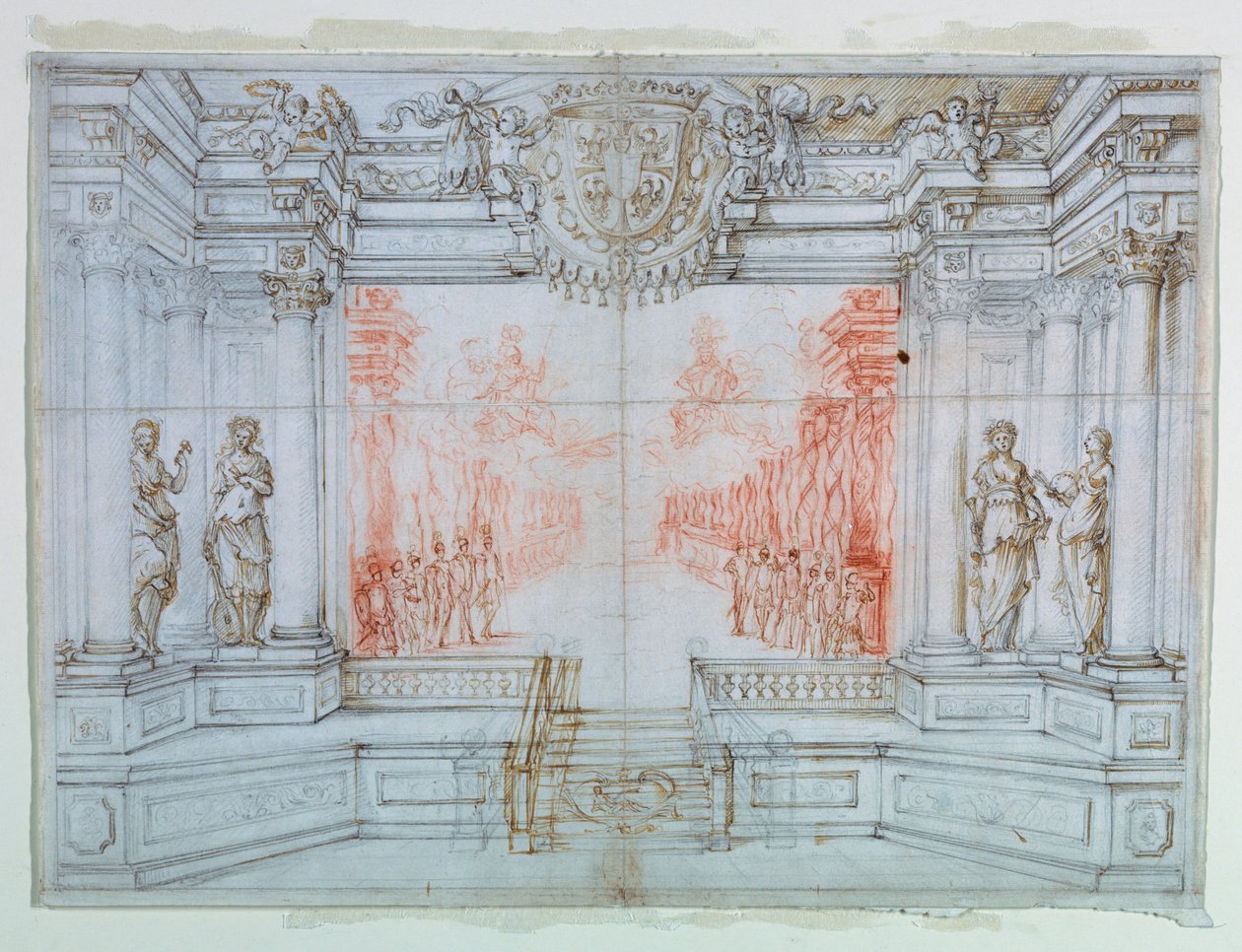 Dibujo, escenografía: Ballet Cele, 1674 de Giuseppe Maria Mitelli