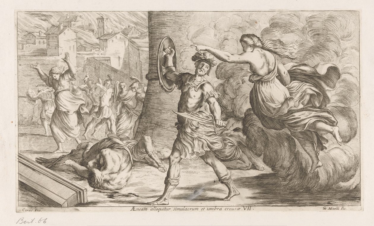Geest van Creüsa verhitt aan Eneas Eneas es abordado por la imagen y la sombra del hueco (título sobre el objeto) Omzwervingen van Aeneas (título de la serie) Pintura de L