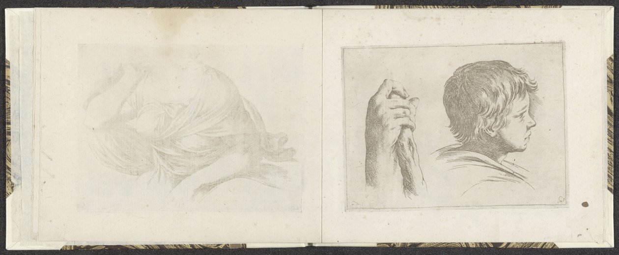Mano con un palo de madera y cabeza de niño Ejemplos de dibujo (título de la serie) Mitelli intaglio (título de la serie) de Giuseppe Maria Mitelli