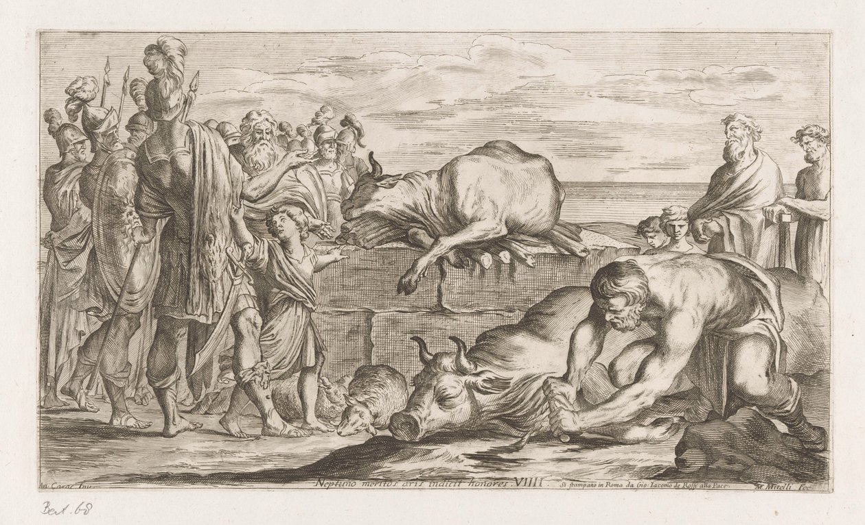Trojanen ofrece dieren aan Neptuno Aris otorga honores a Neptuno (título sobre objeto) Omzwervingen van Aeneas (título de la serie) Pintura de L