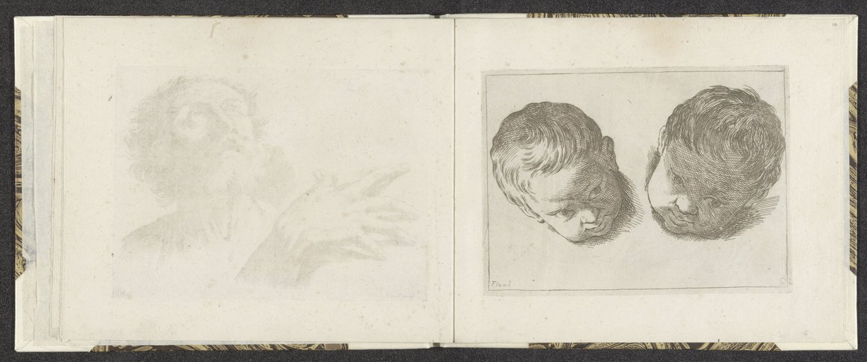 Dos cabezas de niños pequeños Ejemplos de dibujo (título de la serie) Mitelli intaglio (título de la serie) de Giuseppe Maria Mitelli