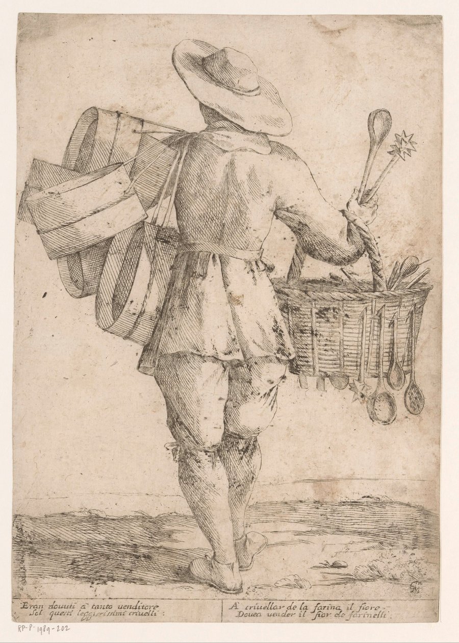 Vendedor de utensilios de cocina. Vendedores ambulantes en Bolonia (título de la serie) L