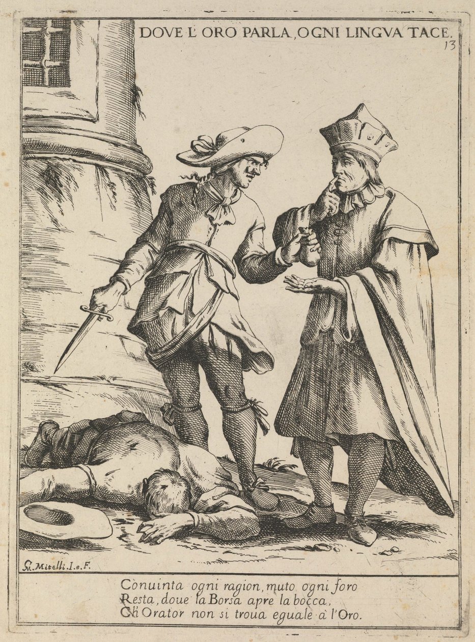 Donde el oro habla, toda lengua calla. Dove loro parla, ogni lingua tace, 1678 de Giuseppe Maria Mitelli