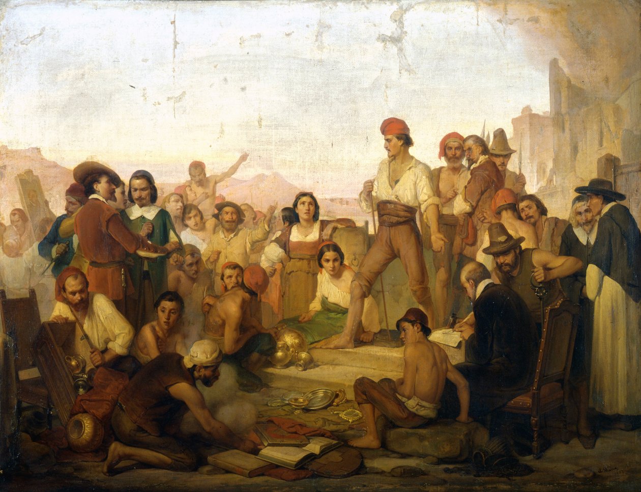 la revuelta del pescador napolitano Tommaso Aniello, conocido como Masaniello (1622-1647) en Nápoles en 1647. Pintura de Mazza. Museo della scienza di Milano de Giuseppe Mazza