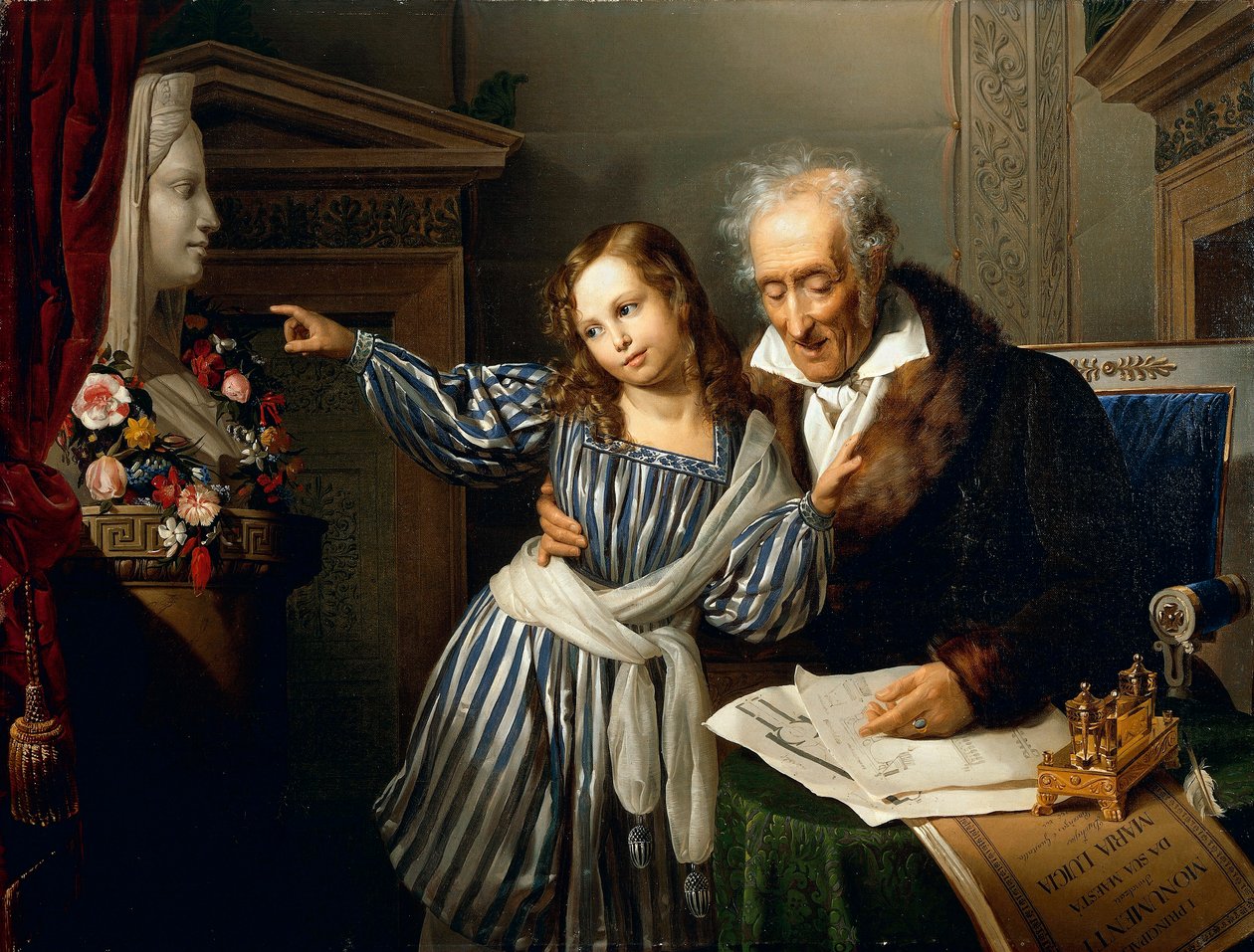 Anciano señalando el herma de María Luigia a su nieta, por Giuseppe Molteni, circa 1830 de Giuseppe Molteni