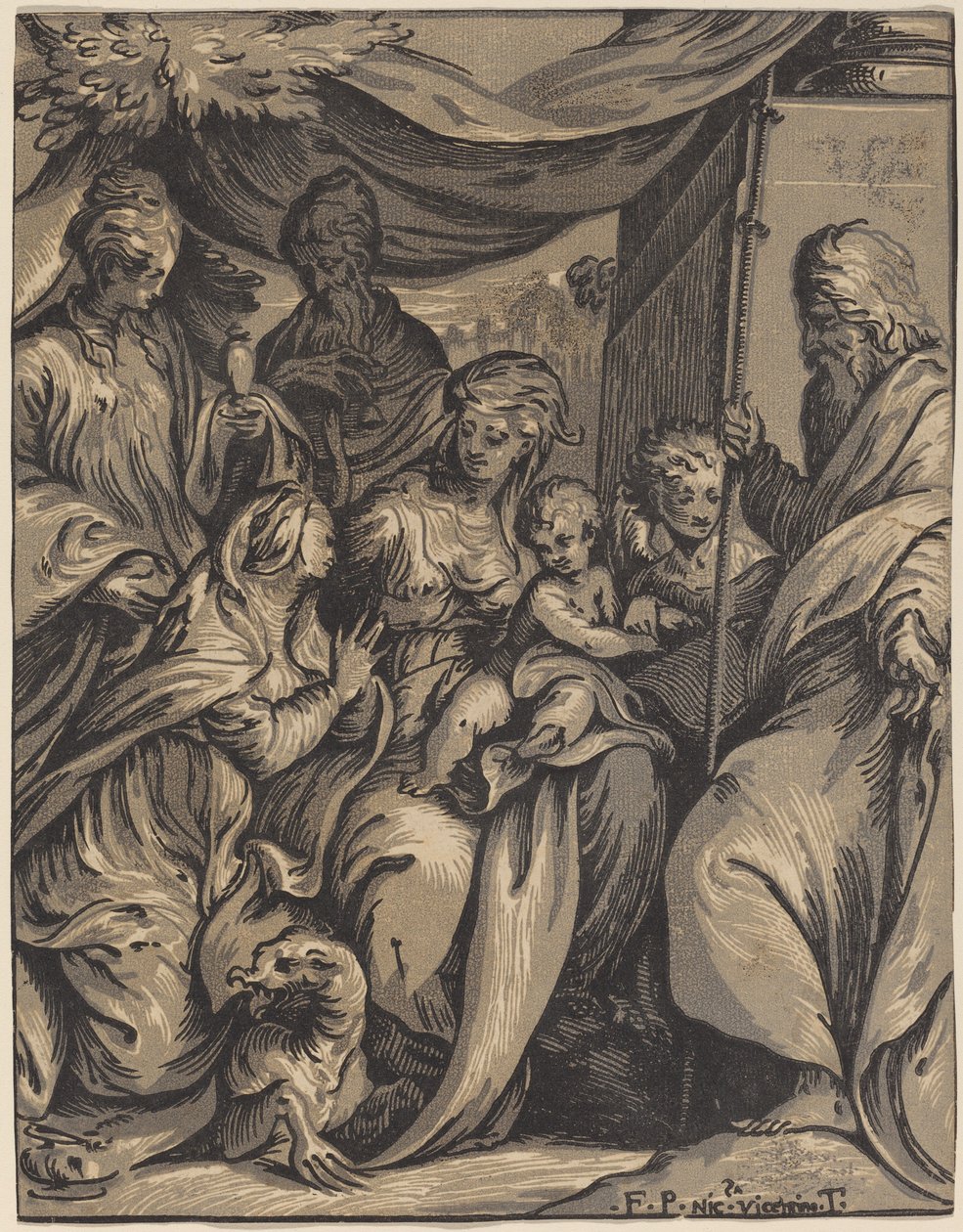La Virgen y el Niño con Santos de Giuseppe Nicolo Vicentino, after Camillo Boccaccino