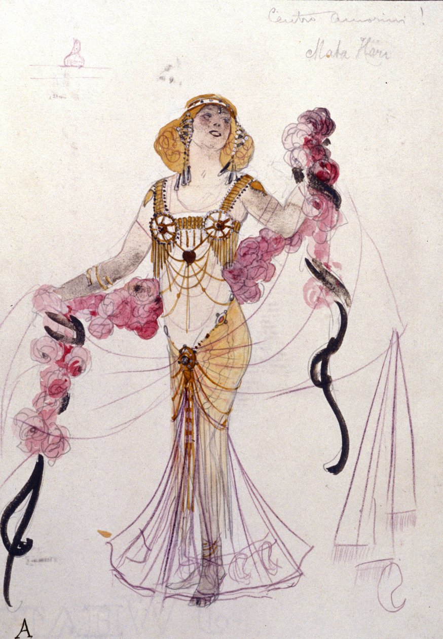 Traje de Mata Hari diseñado por Giuseppe Palanti (1881-1946) en 1912 para el baile "Baco (Bacco) y Gambrinus". Museo del Teatro de la Scala de Milán. de Giuseppe Palanti