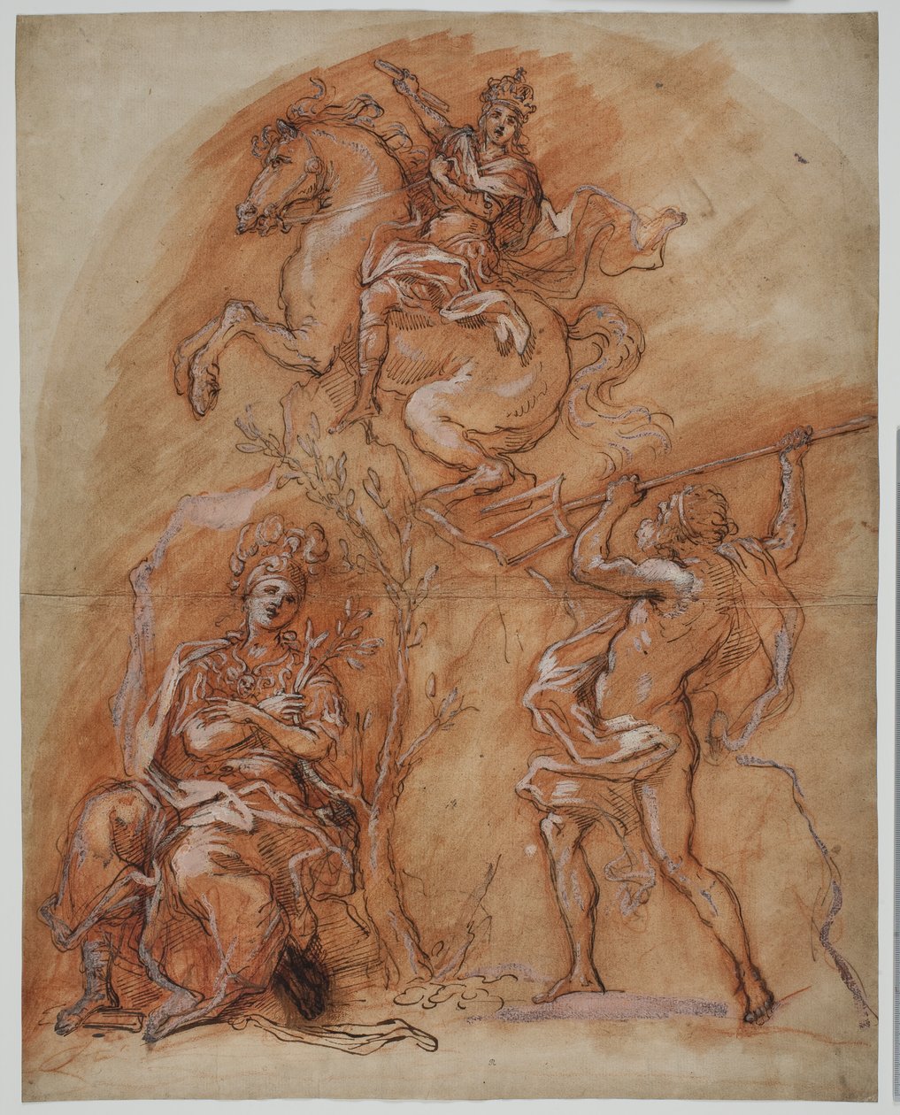 Alegoría con un monumento ecuestre, Minerva y Neptuno de Giuseppe Passeri