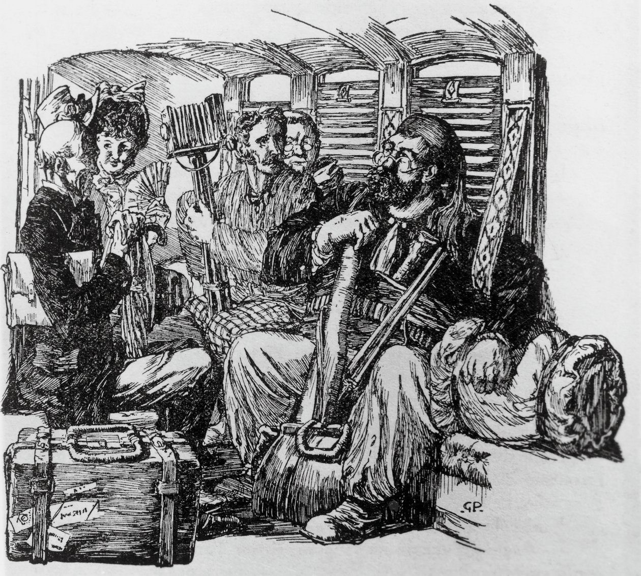 Tartarin en un carruaje para Tartarin en los Alpes por Alphonse Daudet, Milán de Giuseppe Porcheddu