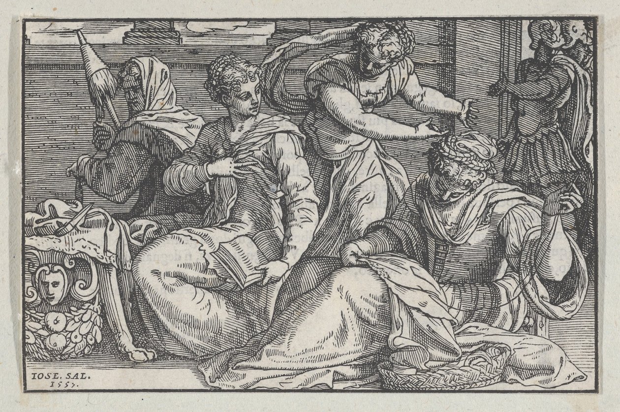 Lucrecia instruyendo a sus hijas en la costura de Giuseppe Porta