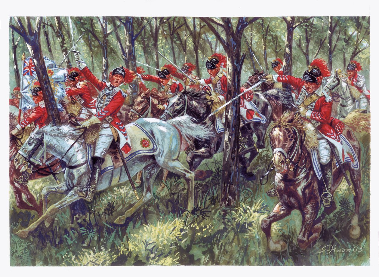 Guerra de la Independencia Americana (1775-1783): la carga de los colonos americanos - Guerra de la Independencia Americana - Ilustración de Giuseppe Rava de Giuseppe Rava
