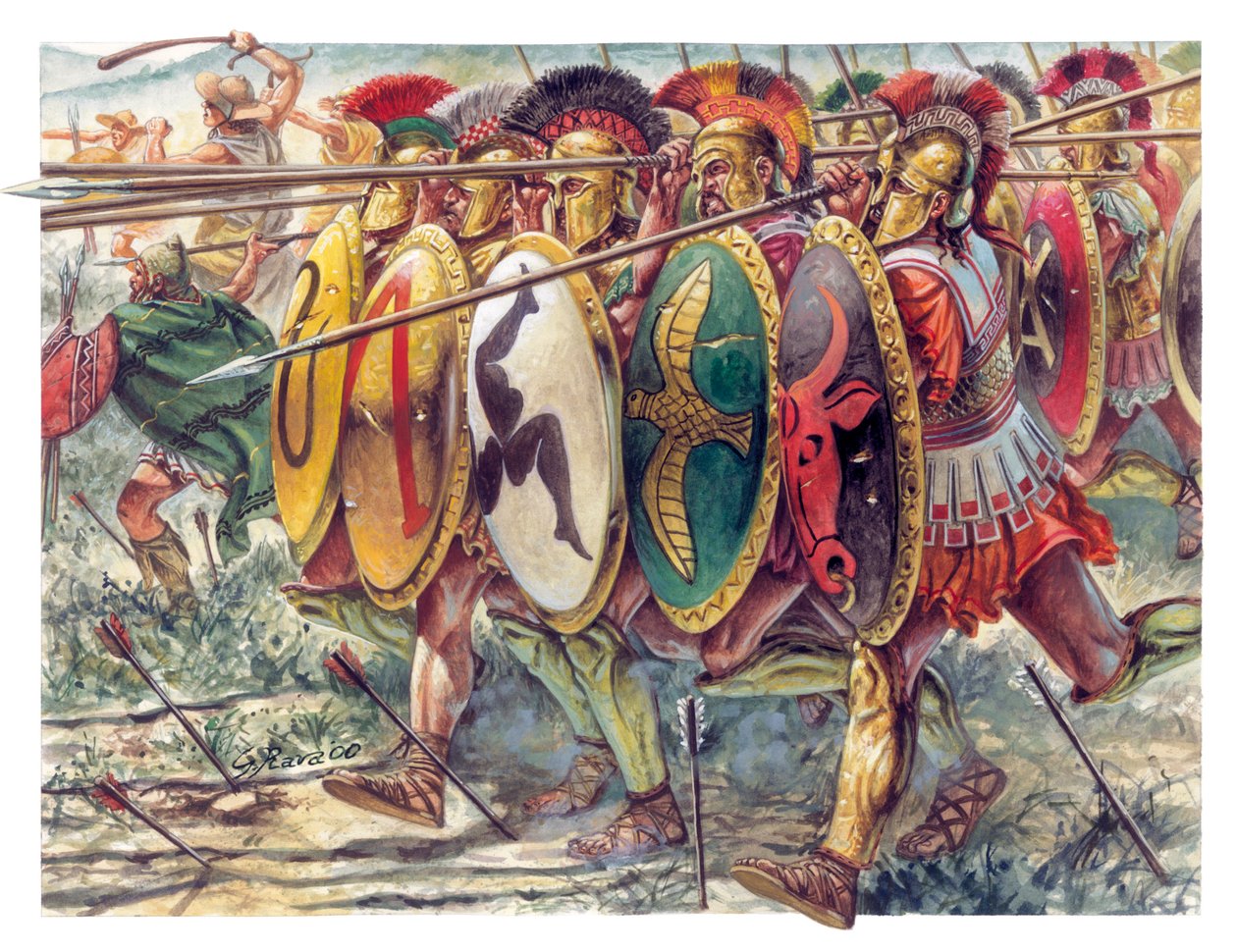 Antigua Grecia: hoplitas, infantería pesada armas - Antigua grecia: hoplitas - Ilustración de Giuseppe Rava de Giuseppe Rava