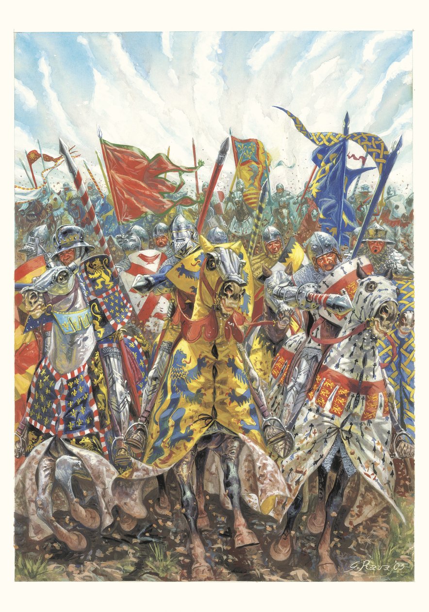 Carga de los caballeros franceses en la batalla de Azincourt (25 de octubre de 1415) de Giuseppe Rava