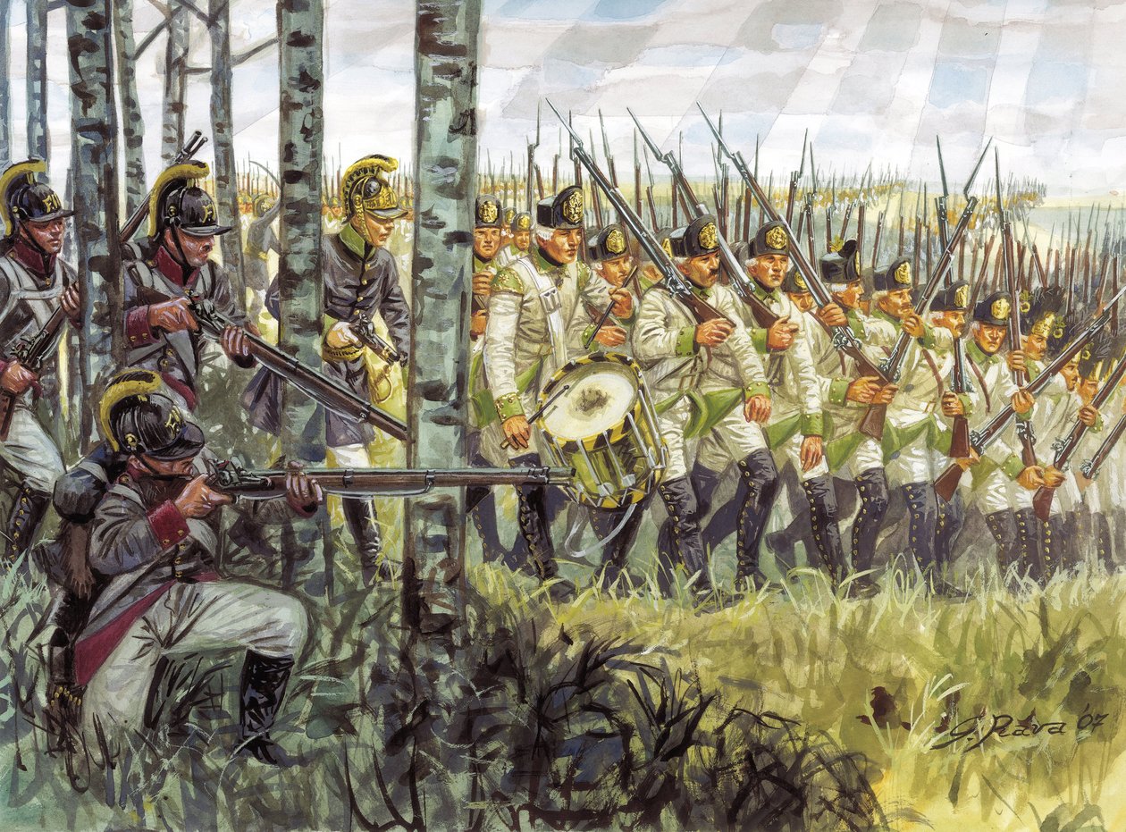 Primer imperio: soldados de la infantería austriaca en avance hacia 1798 - 1805 - Primer imperio: soldados de la infantería austriaca en marcha de Giuseppe Rava