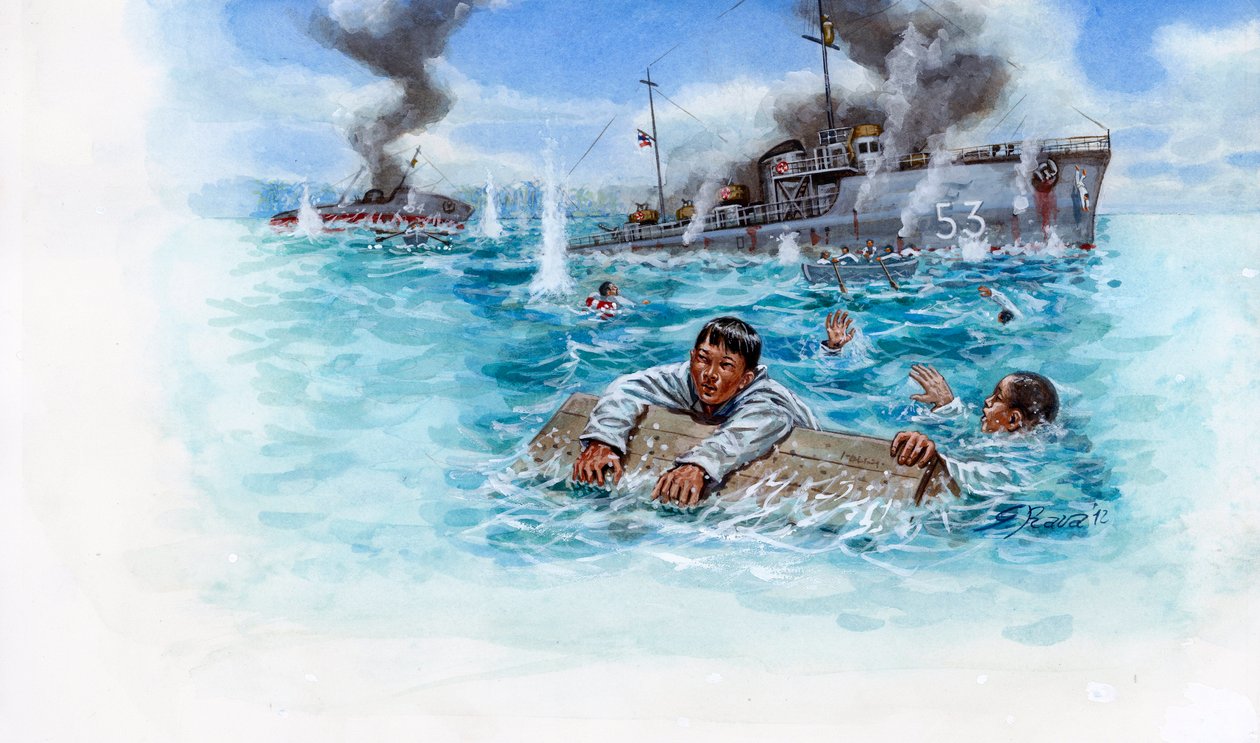 Guerra franco-tailandesa (1940-1941): batalla naval entre el ejército de Tailandia del general Plaek Pibulsonggram dit Phibun y el ejército francés del gobierno de Vichy en Indochina - Guerra franco-tailandesa: batalla naval librada entre Tailandia y la Fr de Giuseppe Rava