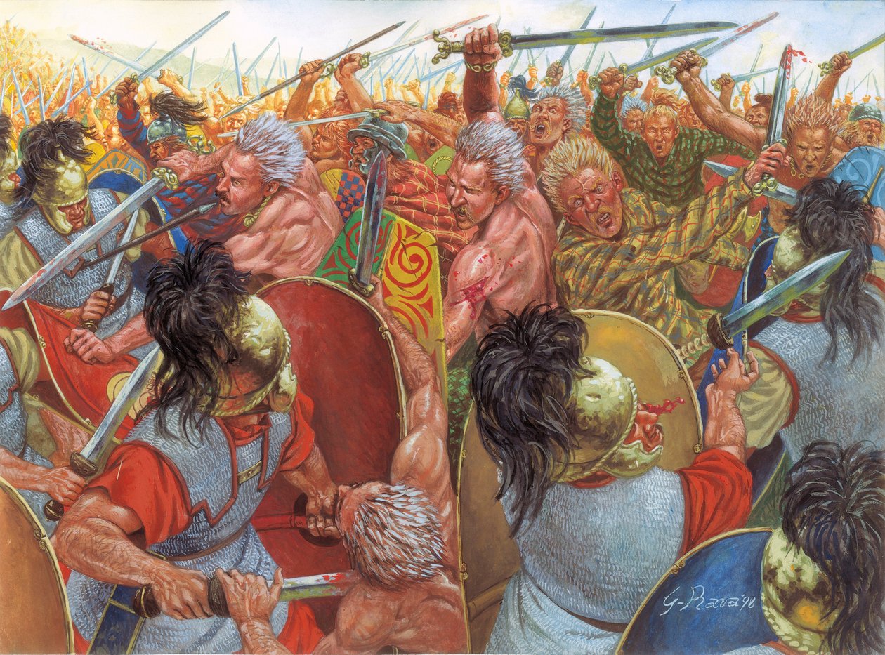 Guerra de las Galias: "El sitio de Alesia en el 52 a.C." La batalla decisiva entre el ejército de Julio César y el de Vercingetórix en el emplazamiento de la actual Alise-Sainte-Reine - (Guerra de las Galias: el sitio de Alesia en el 52 a.C., batalla entre de Giuseppe Rava