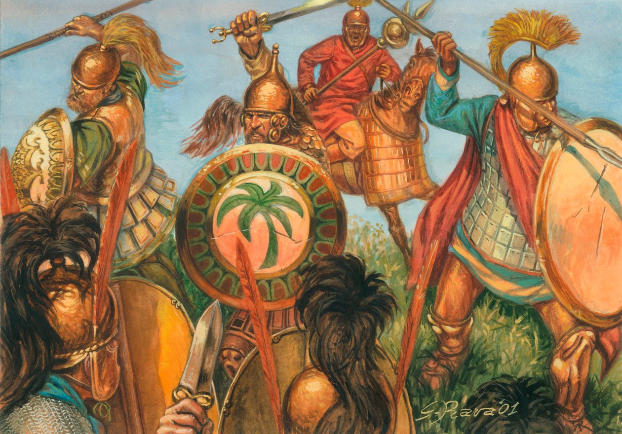 Guerra Púnica: infantería pesada cartaginesa - Guerra Púnica: infantería de la antigua Cartago Ilustración de Giuseppe Rava de Giuseppe Rava