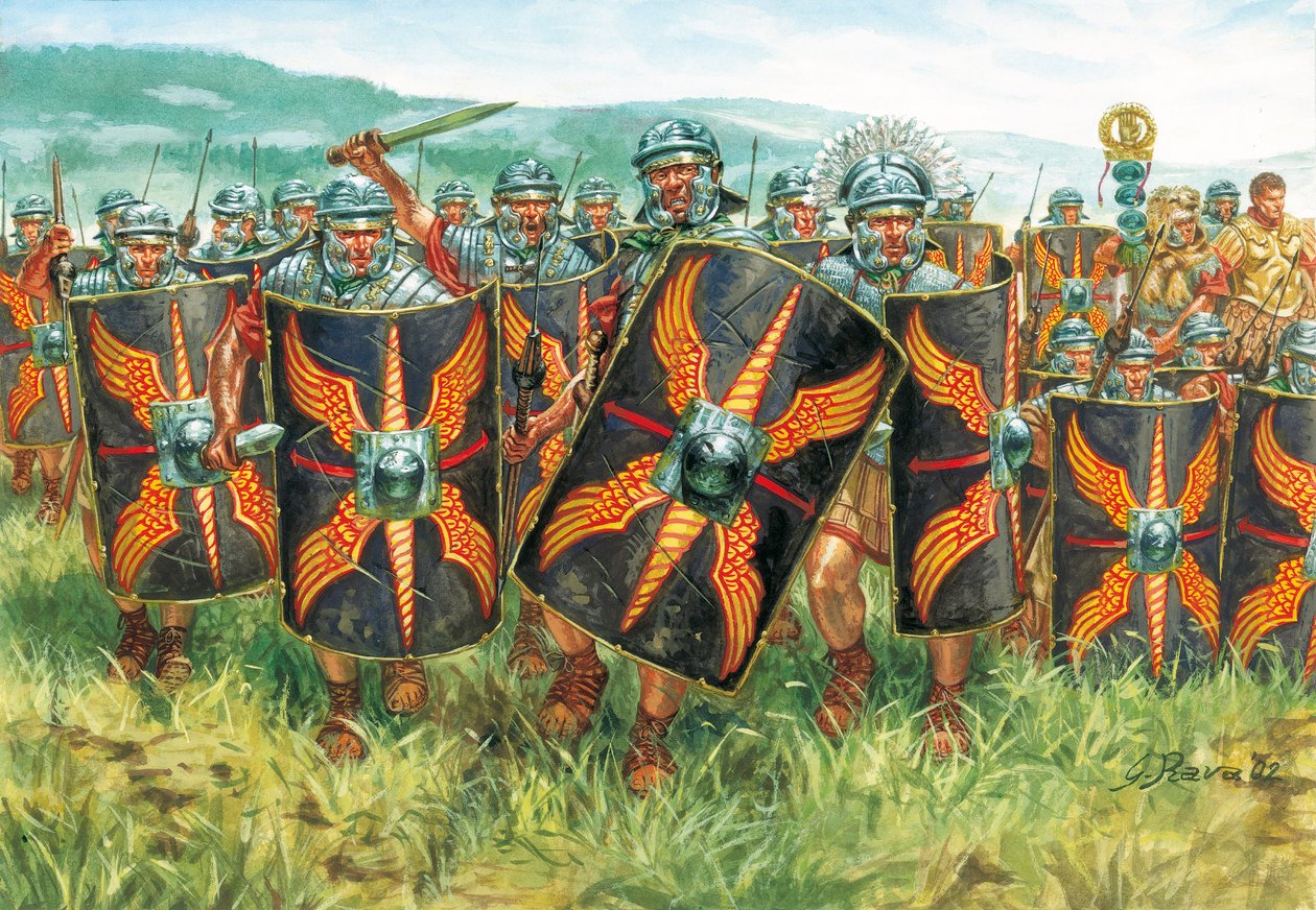 Antigüedad romana (imperio): un grupo de legionarios romanos - Imperio romano: legionarios - Ilustración de Giuseppe Rava de Giuseppe Rava