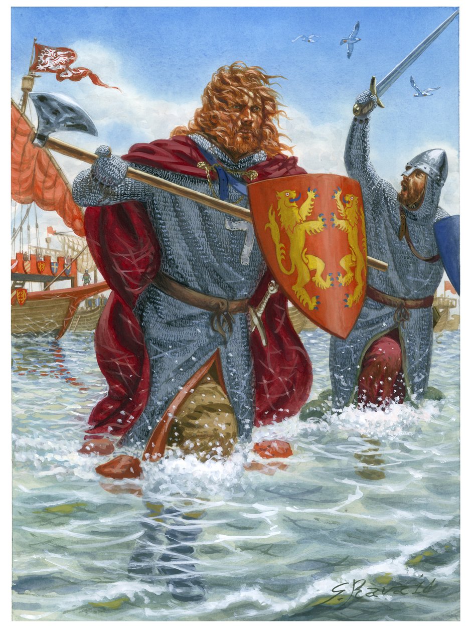 Tercera Cruzada: Ricardo I de Inglaterra, conocido como Corazón de León (1157-1199) asaltando San Juan de Acre (1191) (ilustración) de Giuseppe Rava