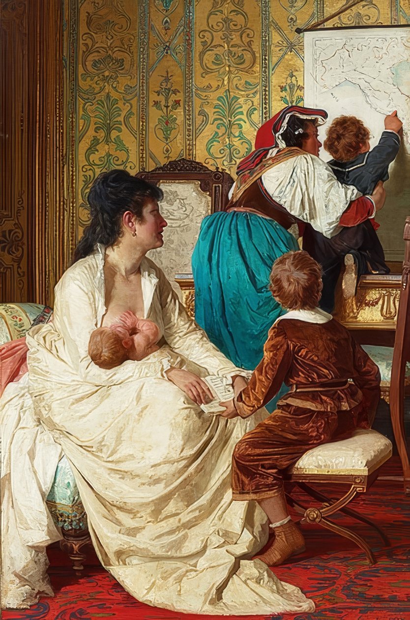 Las alegrías de una buena madre (Le gioie della buona mamma). 1877 de Giuseppe Sciuti