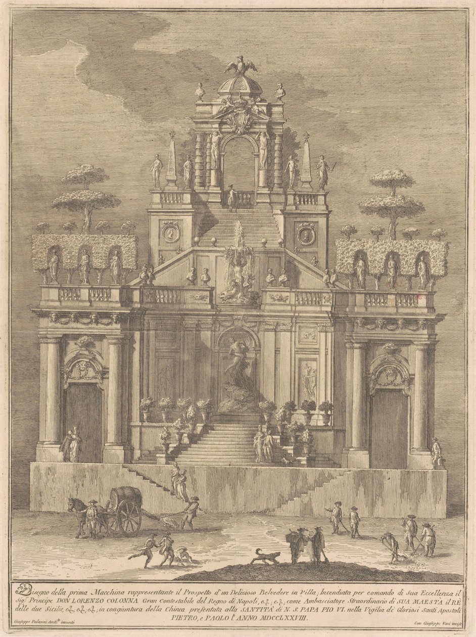 La Prima Macchina para la Chinea de 1778: Un mirador campestre con Hércules y Anteo de Giuseppe Vasi, after Giuseppe Palazzi