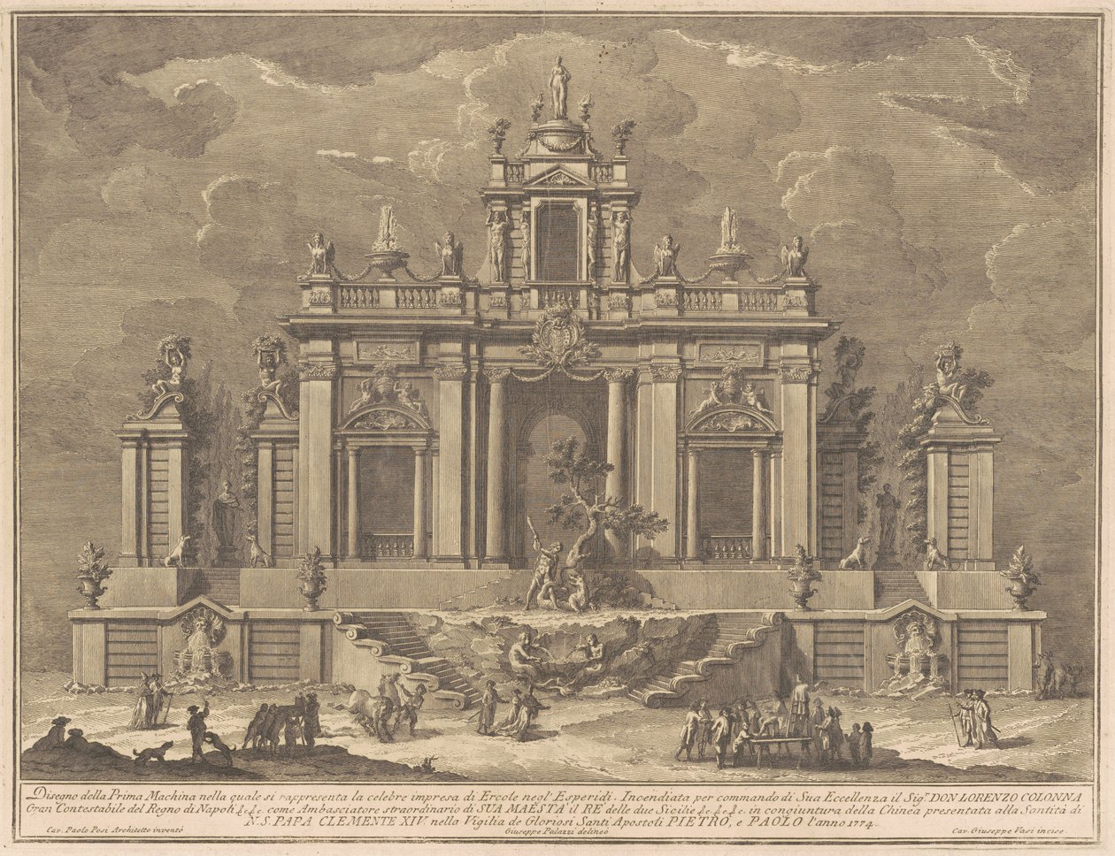 La Prima Macchina para la Chinea de 1774: Hércules y el dragón en el jardín de las Hespérides de Giuseppe Vasi, after Giuseppe Palazzi, after Paolo Posi