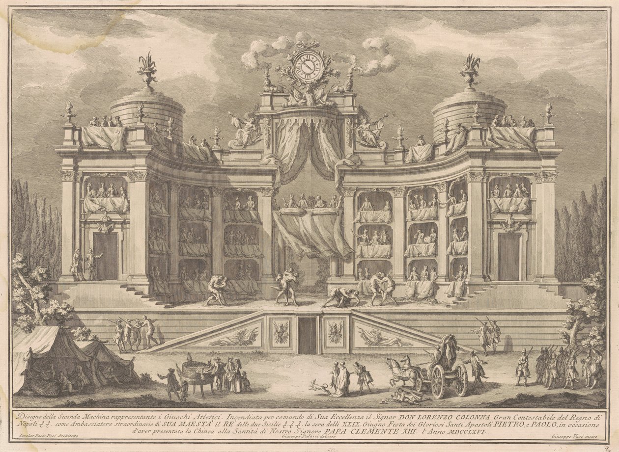 La Segunda Máquina para la Chinea de 1766: Un teatro para juegos atléticos de Giuseppe Vasi, after Giuseppe Palazzi, after Paolo Posi
