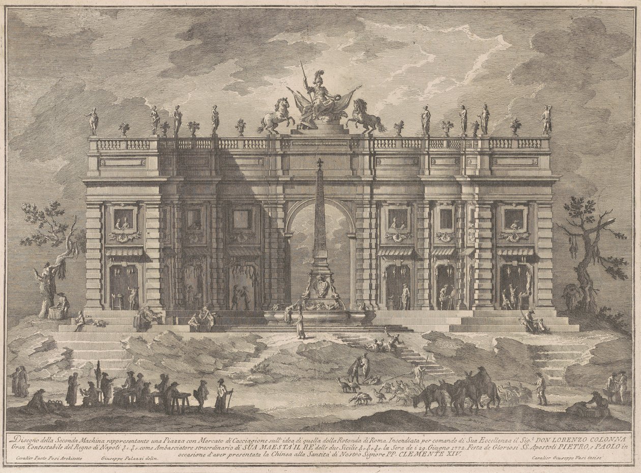 La Segunda Máquina para la Chinea de 1772: Una Plaza con un Mercado de Juegos y la Fuente del Panteón de Giuseppe Vasi, after Giuseppe Palazzi, after Paolo Posi