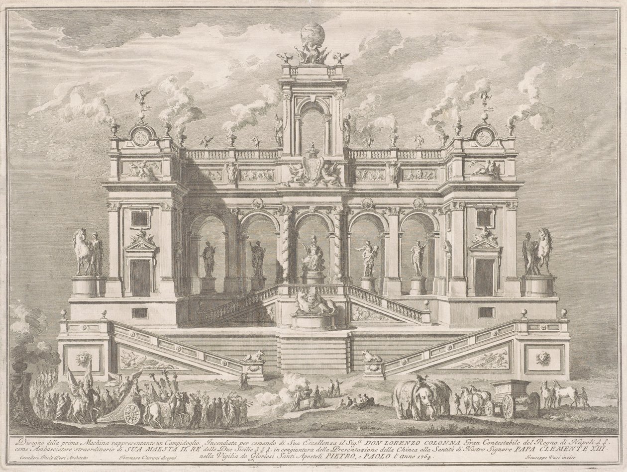 La Prima Macchina para la Chinea de 1764: Un edificio del Capitolio de Giuseppe Vasi, after Tommaso Catrani, after Paolo Posi