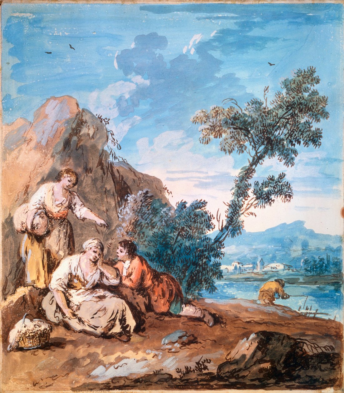 Tres campesinos descansando en la orilla de un río, c1750 de Giuseppe Zais